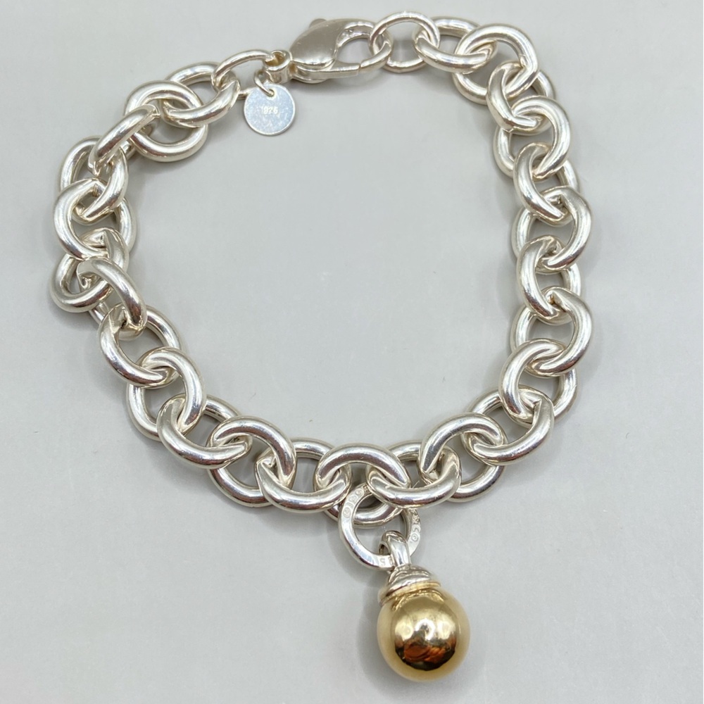Tiffany & Co. Silver Chain Bracelet with Gold Drop Charm - Picture 2 of 14